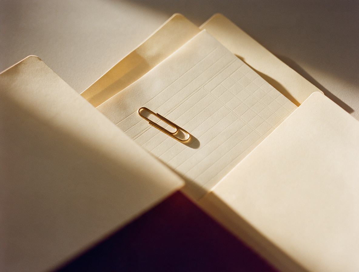 Ledgerpapier und Belegmappen auf dem Schreibtisch der Kanzlei